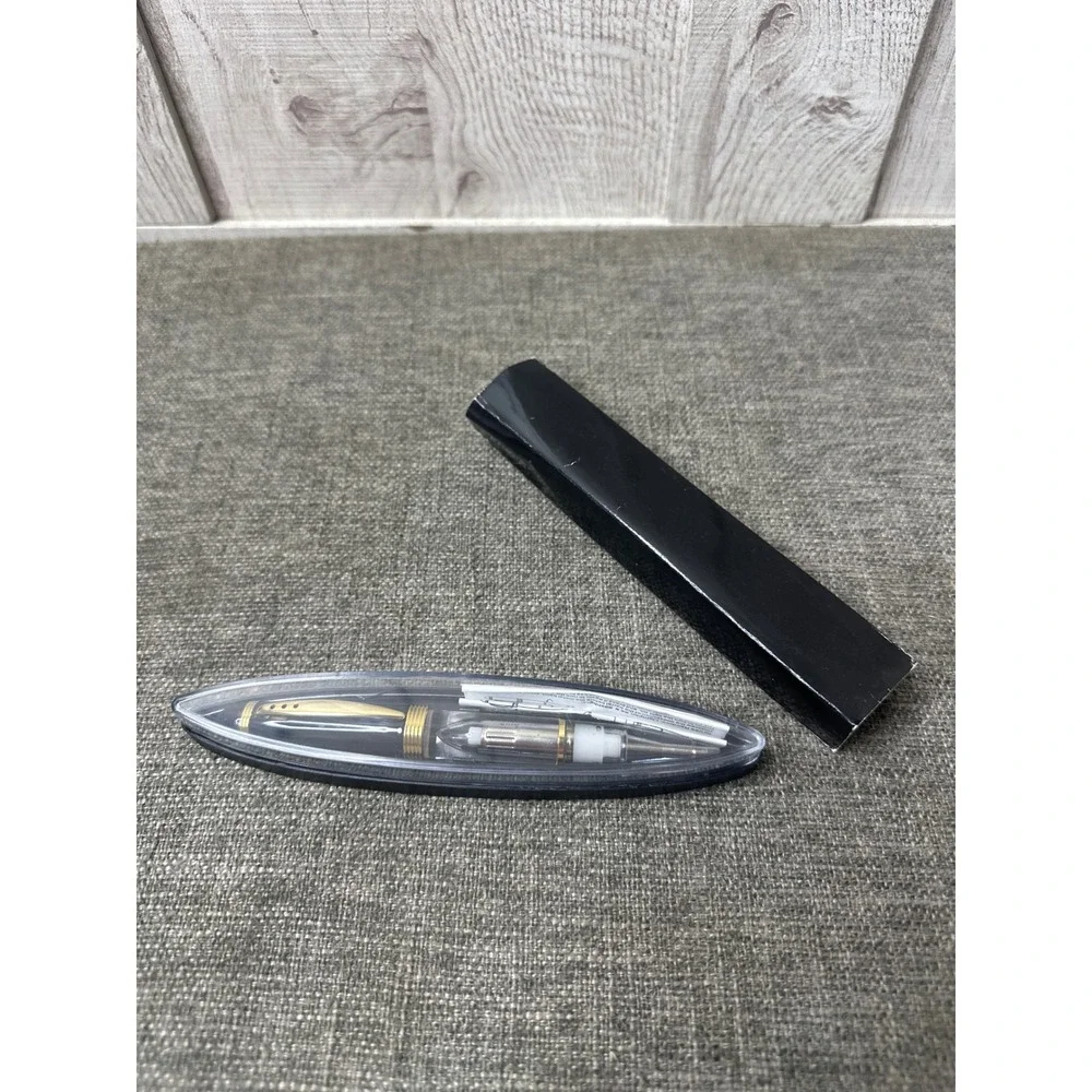 Light Up Pen Black Gold Tone Case Red LED Light Ballpoint Pen Flashlight